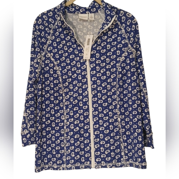Weekends By Chico's -NWT Blue Paisley Zip Up Jacket W/3/4 Sleeves Pockets,Size 0 - Picture 3 of 10